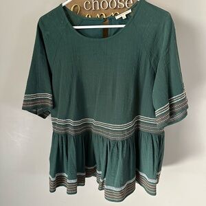 Green Women's Top with Striped Details